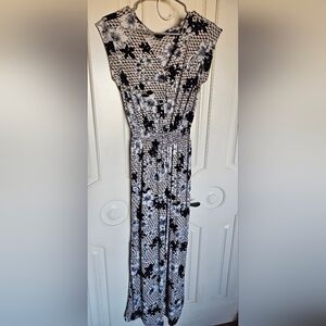 Elegant Dark Blue, Peach and White Floral Jumpsuit.